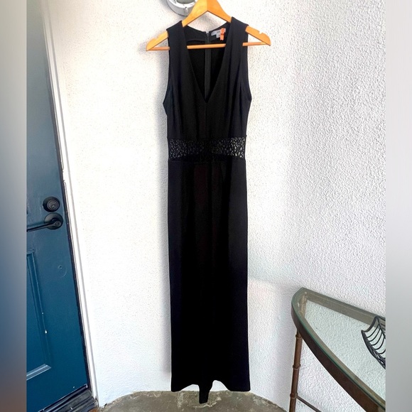 Zac Posen black jumpsuit w/ lace midsection has pockets - Picture 3 of 7